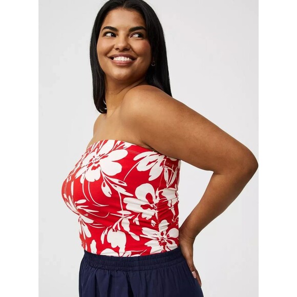 NWT Torrid Foxy Red & White Floral Ruched Tube Top Size 3 or 22/24 Plus - Picture 6 of 6